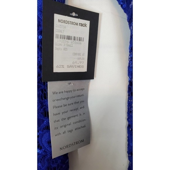 Marina Long Sleeve Column Gown in Cobalt Blue Size XS Sequins - Picture 2 of 9